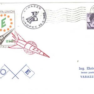 #798 Italy 1962 Rocket mail cover with Europa Union 250l Rocket label tied
