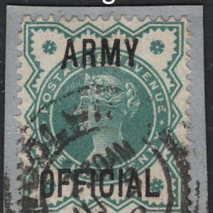 #678 GB Officials 1900 ½d blue-green Army Official sgO42 vfu cds on piece, variety long leg to A