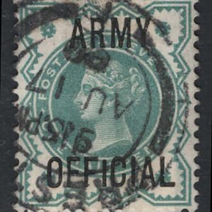 #679 GB Officials 1900 ½d blue-green Army Official sgO42 vfu cds, variety short 1st I