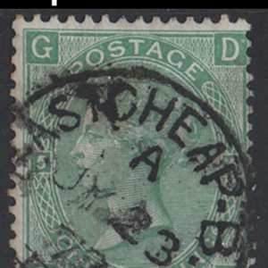 #309 GB 1867 1s green plate 5 sg117 fu Eastcheap cds c£45