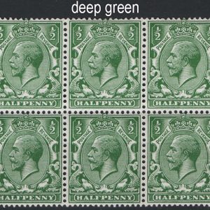 #447 GB 1912 ½d deep green um blk of 6 sg353 c£60