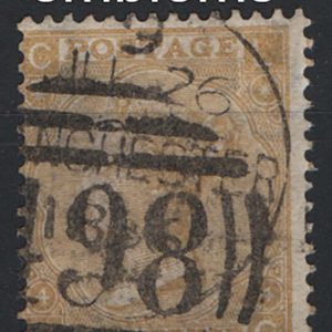 #301 GB 1865 9d straw wmk emblems vgu, full perfs, crisp Manchester cds & numeral