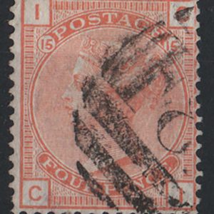 #334 GB 1876 4d vermilion plate 15 fu sg152, probably used abroad F8-- numeral