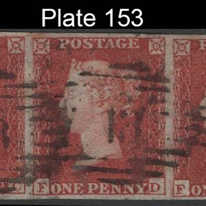 #193 GB 1841 1d red plate 153 FC-FE vfu strip of 3 good-large margins all round