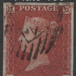 #198 GB 1841 1d red plate 158 QK vfu, 4 large margins sg8