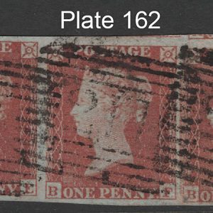 #203 GB 1841 1d red plate 162 BE-BG fu strip of 3, 4 good-huge margins
