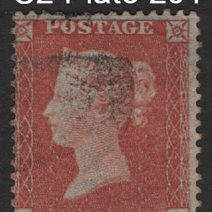 #241 GB 1854 1d red small crown perf 14 sg22 plate 201 MH, odd nibbled perf