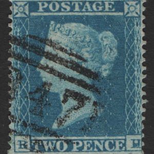 #230 GB 1854 2d pale blue small crown perf 16 plate 4 vfu, well centred sg20