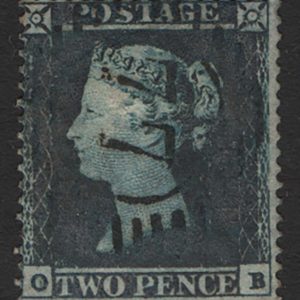 #228 GB 1854 2d blue small crown perf 16 plate 4 fu, well centred sg19