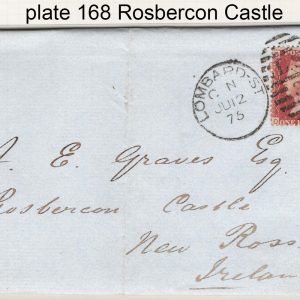 #272 GB 1858 1d red plate 168 fu on EL to Rosbercon Castle, New Ross, Ireland