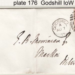 #275 GB 1858 1d red plate 176 fu on cover, GODSHILL, IoW C52 duplex