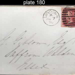 #277 GB 1858 1d red plate 180 fu on cover to Safron Walden, London N/24 duplex sg43