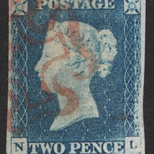 #170 GB 1840 2d pale blue plate 1 NL vfu, light red MX, 4 good margins, worn plate