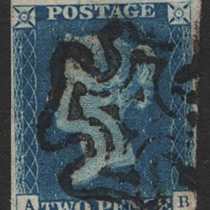 #169 GB 1840 2d blue plate 1 AB fu, black MX, 3½ close-huge margins, sg5