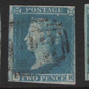#217 GB 1841 2d plate 3 FL, LH, MB, 3x 3½ margins copies fu, range of shades sg14
