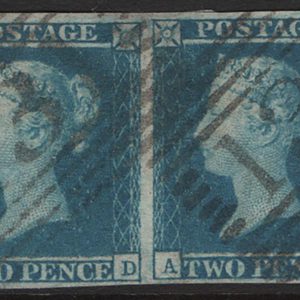 #216 GB 1841 2d plate 3 AD-AE, vfu pair, neat '13' Ambleside numerals, 3 good mgns