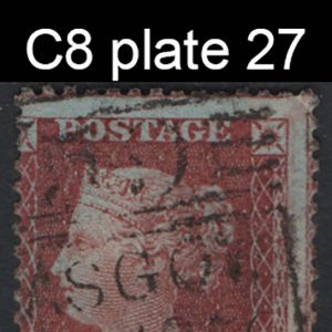 #247 GB 1854 1d red LC14 plate 27 OR sg29 C8 fu, crisp Madeleine Smith Glasgow cncl