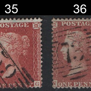 #252 GB 1854 1d red LC14 plate 34 FI, plate 35 HG, plate 36 NC, plate 37 PE fu sg29
