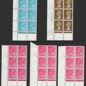 #583 GB 1971 Machin um FCP/GA cyl blks: ½d 2 dot p7, 4p 4 no dot p7, 2½p 9 p9 +++