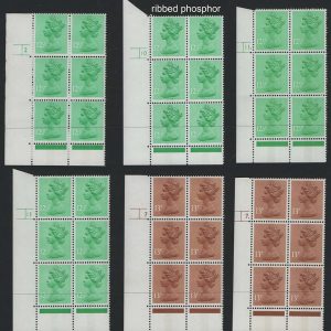 #588 GB 1971 Machin um FCP/PVA cyl blks: 4x 12½p CB, 2x 13p CB cyl 10