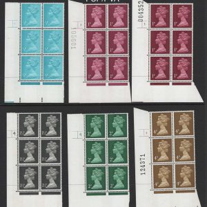#584 GB 1971 Machin um FCP/PVA cyl blks: ½p cyl 2 p7, 1p 1 p2, 3 p7, 1½p 4 dot p2 ++