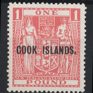 #096 Cook Is 1943 £1 pink postal fiscal multiple wmk vf mint sg134 c£75