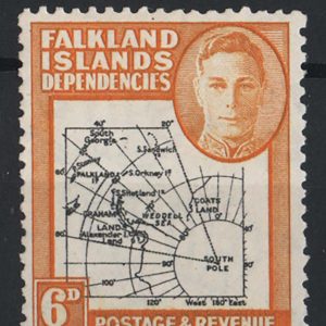 #124 Falklands Deps 1946 Maps 6d black & ochre vf mint sgG6a c355