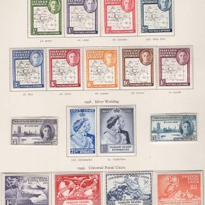 #125 Falklands Deps 1948 Thin Maps set of 9, 1946 Victory, 1948 Silver Wedding ++