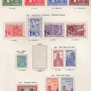 #787 India 1949 UPU set, 1950 Inauguration, 1a statue reversed, 1951 Survey +