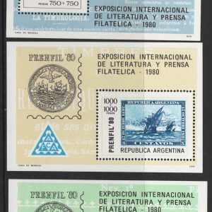 #027 Argentina 1979 Prenfil80 Stamp Exhibition set of 3 m/sheets um sg1663a-c