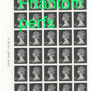 #613 GB 1971 Machin 1½p FCP/PVAD from no dot cyl showing phantom perfs