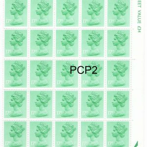 #635 GB 1971 Machin 17p green PCP2 um blk of 25 MCC£50 sgX951