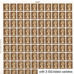 #623 GB 1971 Machin 4p OCP/PVA sgX861 um blk of 90 from cyl 5 no dot incl SG-listed