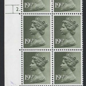 #636 GB 1971 Machin 19½p PCP1 cyl 2 dot um sgX957