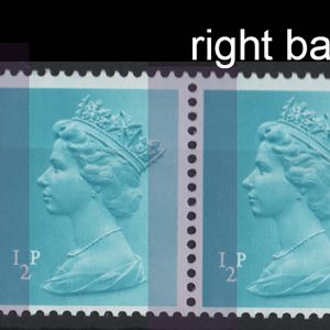 #610 GB 1971 Machin ½p PVAD 2B, um marginal strip of 3, r/h stamp r band omit