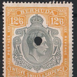 #051 Bermuda 1938 12/6d grey & yellow perf 14, lemon shade, sg120d fine fiscal used