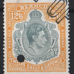 #052 Bermuda 1938 12/6d grey & pale orange perf 13, sg120e fine fiscal used