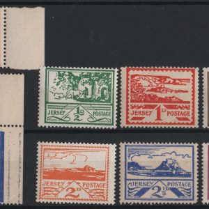 #806 Jersey 1943 Views set of 6 um, also the Newsprint paper pair sg3-8, 4a,7a  +