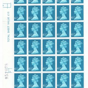 #605 GB 1971 Machin 6½p CB um cyl 11 no dot block of 40 with r13/5 mark in '6'