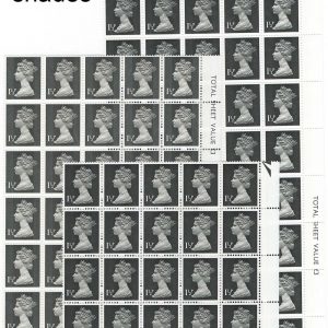 #576 GB 1971 Machin 1½p FCP/PVAD 2B, 3x um blocks in distinct shades