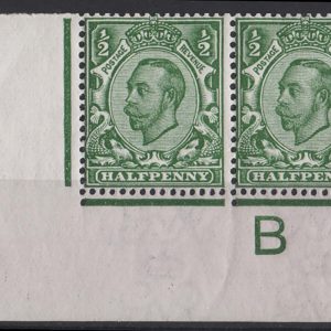 #432 GB 1911 ½d die 2 wmk cypher sg344 vf mint B13 corner pair, perf type 2