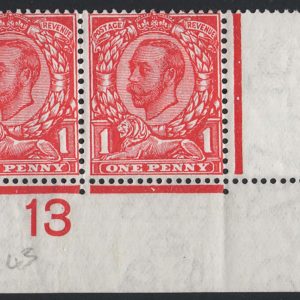 #436 GB 1911 1d die 2 wmk cypher sg345 um B13 corner pair, perf type 2