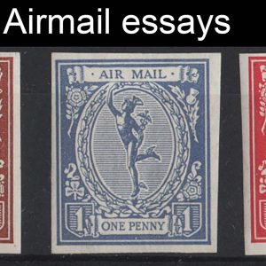 #476 GB 1921 Mercury Air Mail essays imperf in blue, red & brown um