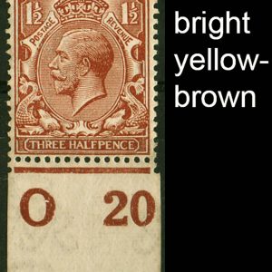 #457 GB 1912 1½d bright yellow-brown, fresh m/mint O20 control single sg365var