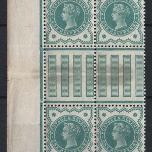 #376 GB 1900 ½d blue-green um interpanneau block of 4 um sg213