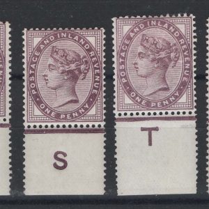 #352 GB 1881 1d lilac control singles vf mint, N(P), R(P), S(P), T(P), U(P), X, (U & X um)
