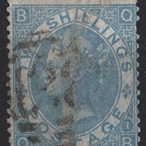 #311 GB 1867 2s pale blue (almost milky blue), odd nibbled perf otherwise fu sg120