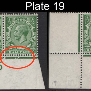 #444 GB 1912 ½d green vf mint F15 & G15(P) corner strips of 3 from plate 19