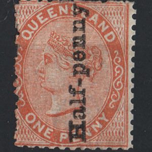#903 Queensland 1880 ½d on 1d die 2 sg151a short perfs at top otherwise f mint