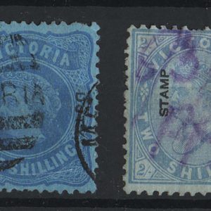 #988 Victoria 1885 3d dull orange yellow, 1s pale blue/blue wmk V/crown